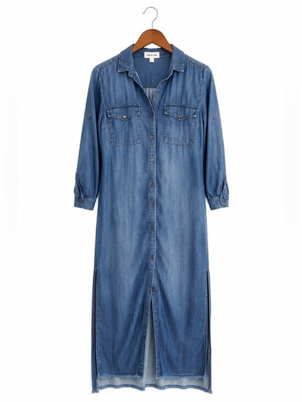 Cloth & Stone Tencel Chambray Shirt Dress Long Button Front Duster Blue Small